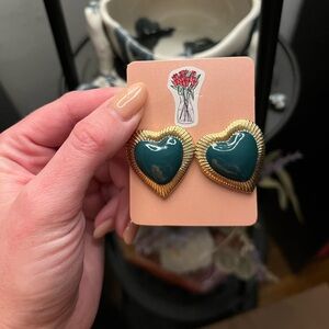 A New Day Gold-Trim Heart Stud Earrings in Deep Teal